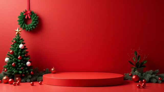 christmas tree with red ribbon and candle