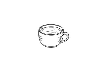 Minimalistic sketch illustration of a cup of hot coffee or tea. line art for cafe branding and menu design