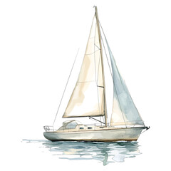 Watercolor Sailboat Illustration on Water, Isolated Marine Life Vector

