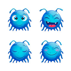 Cute Blue Monster Emoji Set – Happy, Proud, Relaxed, Energetic