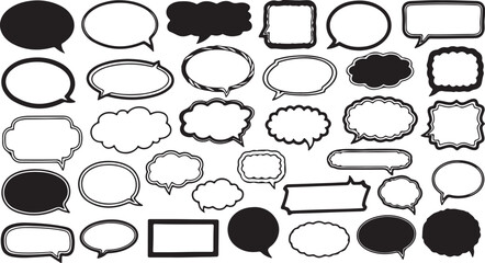 Collection of diverse speech bubbles and thought bubbles in various shapes and styles suitable for communication and dialogue illustrations