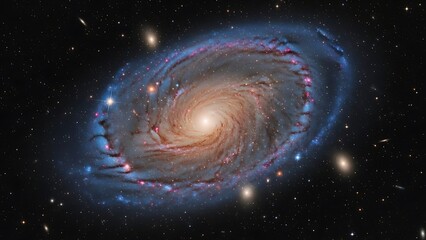 Spiral galaxy with luminous blue arms and bright central core in deep space astronomy cosmic blue spiral arms