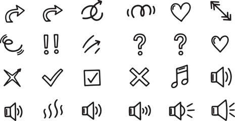 Icon Set Featuring Various Symbols and Pictograms for User Interface Design and Web Applications