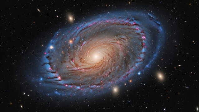 Spiral galaxy with luminous blue arms and bright central core in deep space astronomy cosmic blue spiral arms - Powered by Adobe