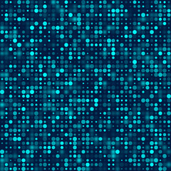 A vibrant abstract background, designed in a mosaic style of turquoise glowing dots on a dark background. The vector pattern creates a sense of radiance, warmth, and a festive atmosphere.