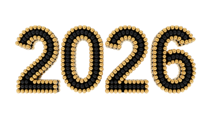 2026 Year Number in Gold and Black Dots on White Background