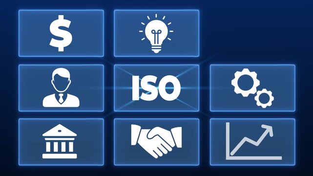 ISO Standard certification standardisation quality control concept on screen.