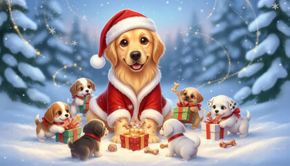 Cute Puppies Christmas Celebration