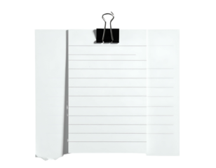 Lined paper clipped and taped to a surface