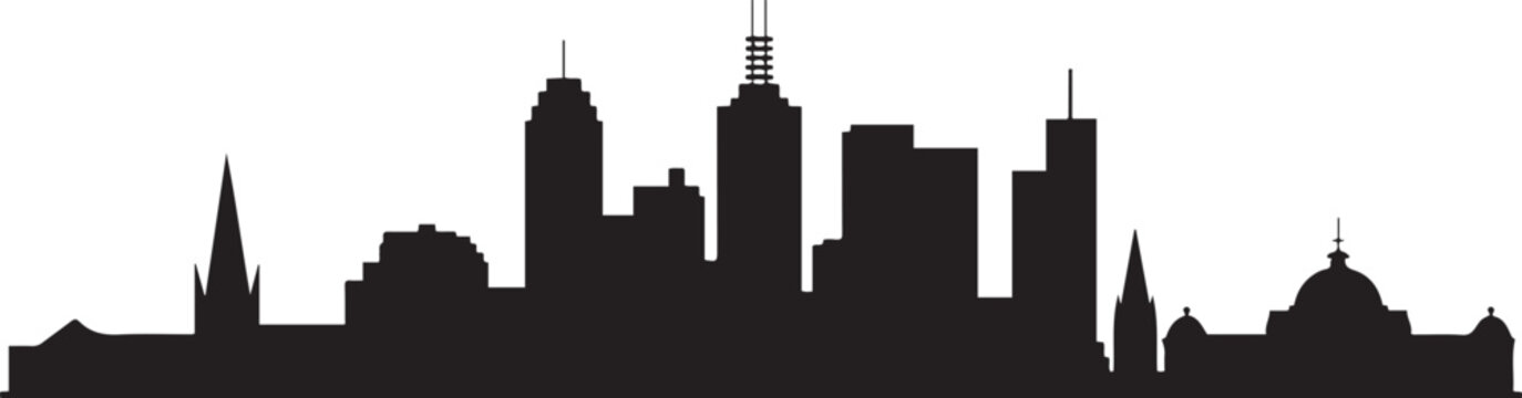Melbourne city skyline. design Vector black silhouette