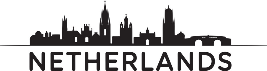Obraz premium Zwolle Skyline with Netherlands. design Vector black silhouette
