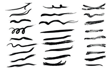 Collection of various black brush strokes and lines