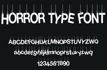 Horror dark lettering tattoo vector type font. grunge style Y2k type font with gothic pank rock and blood style signs and symbols. scary tattoo font vector icon	