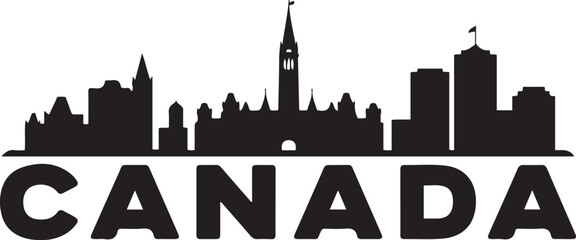 Obraz premium Ottawa Skyline Silhouette with Canada. design Vector black silhouette