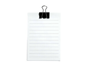 Lined paper sheet held by a clip