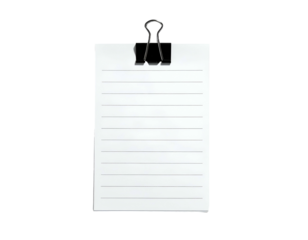Lined paper sheet held by a clip
