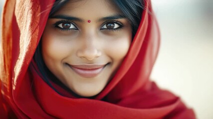 Footage Close-up of a woman wearing a red scarf, suitable for fashion or lifestyle contexts