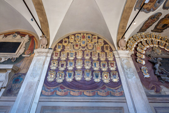Coats of arms in Archiginnasio Municipal Library - Bologna, Italy