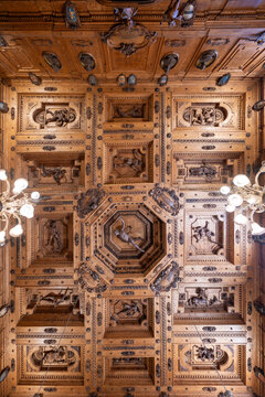 Wooden coffered ceiling, Archiginnasio Municipal Library - Bologna, Italy