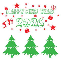 Merry Christmas and Happy New Year 2026 greeting card.