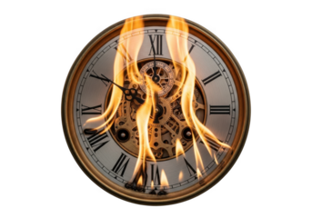Burning clock isolated on transparent background