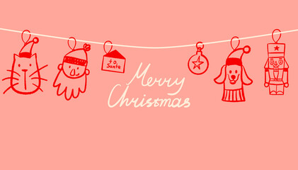 Festive Christmas doodle illustration. Holiday banner or card.