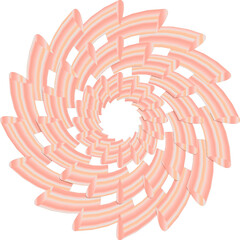 A soft abstract spiral composed of layered peach-pink curved ribbons and rounded accents creates a gentle swirling vortex on a clean