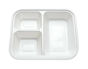 White three-compartment disposable food tray