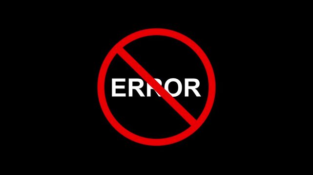 error prevention and debugging promotion icon. anti-error warning graphic with crossed out text. error warning sign on black screen background. 