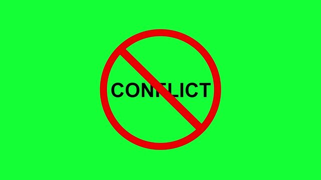 no conflict allowed symbol with glowing red circle. stop conflict concept with red prohibition symbol. conflict resolution and harmony icon. end conflict red circle slash graphic. 