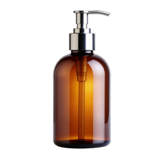 Fototapeta premium Amber glass pump bottle with clean product lighting isolated on white and transparent background PNG