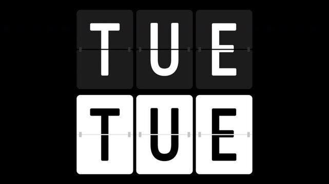 Days of the week flip board animated with alpha channel. Flip card with abbreviated day motion graphic on transparent background. Mon. Tue. Wed. Thu. Fri. Sat. Sun.