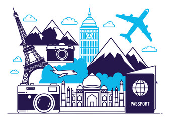 Modern Travel Photography Duotone Vector Illustration