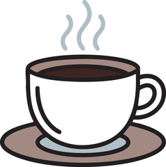 Hot coffee in a white cup with steam