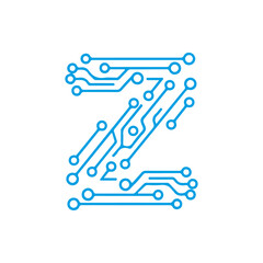 A vector icon of the letter 'Z' designed with blue electronic circuit lines, symbolizing Zero Latency, Digital Zone, and advanced technology. Ready in PNG, JPG, and editable EPS formats.