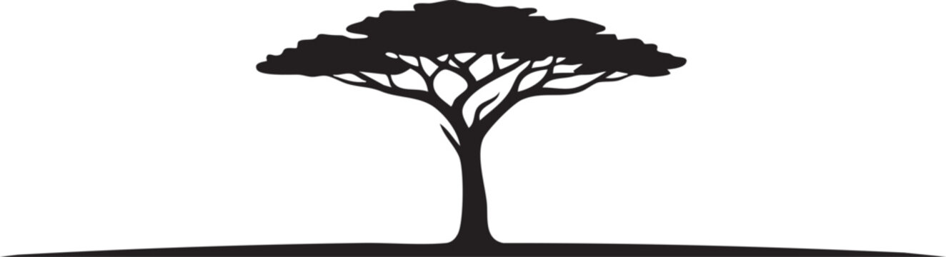 African Savanna Acacia Tree Single Silhouettes isolated on white background