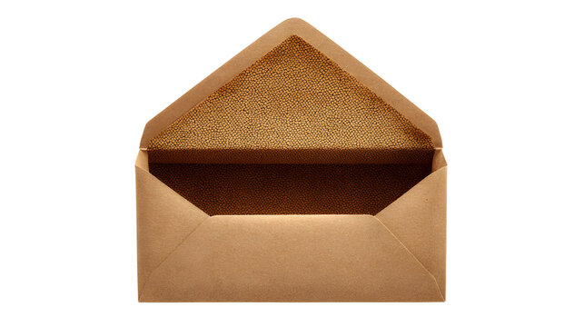 Brown paper padded shipping envelope with triangular cushioning inside open on white background for packaging - Powered by Adobe