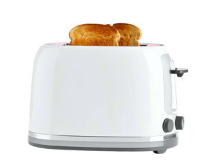White appliance heats bread to golden brown
