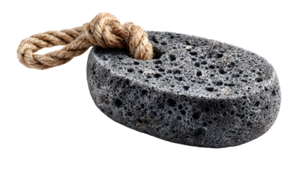 Pumice stone with rope on white background for skin exfoliation and care