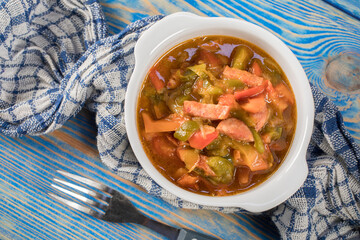 Lecho - stew with peppers, onions and sausages.