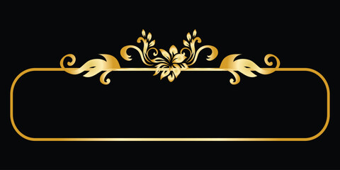 Ornate Golden Frame with Floral Top and Rounded Rectangular Base on Black Background