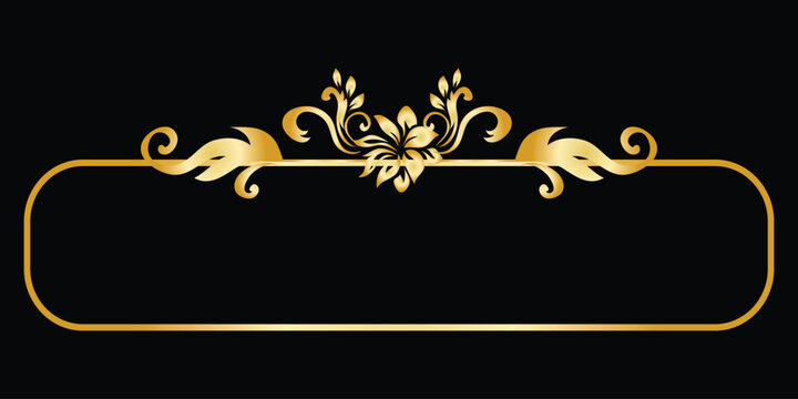 Ornate Golden Frame with Floral Top and Rounded Rectangular Base on Black Background