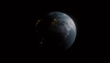 Fototapeta premium Earth at Night: View of Africa and Europe Separated by Light