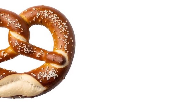 Freshly Baked Pretzel with Sesame Seeds on a White Background.