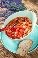 Lecho - stew with peppers, onions and sausages.