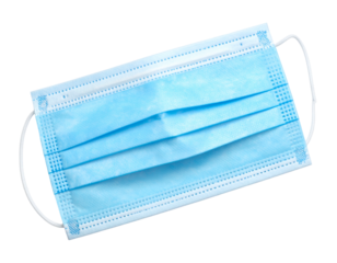 Blue three-layer disposable face mask with ear loops