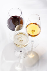 Different wine glasses on white background