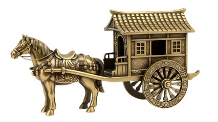 Fototapeta premium Decorative golden horse carriage figurine isolated on white background