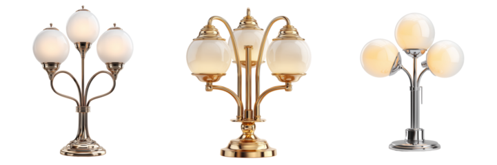 Set of Venus champagne metal dome table lamp on transparent png background. Ai generated