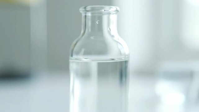 Isolated on a clean white background, this transparent empty glass bottle serves as a clear liquid container for water, vodka, or refreshment with a subtle reflection and no people present